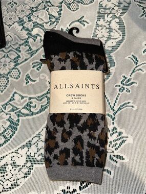 All Saints women Crew Socks - Grey with Brown Leopard Print